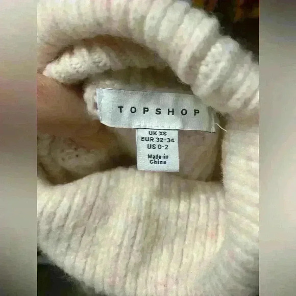 Topshop Turtleneck Pink Cable Knit Sleeve Sweater Size XS 0-2 - Picture 5 of 7